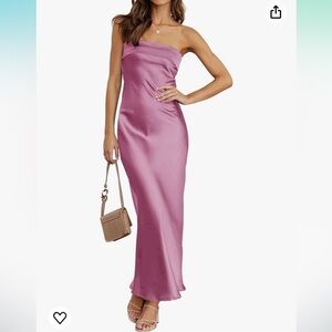 MEROKEETY Women’s Summer Strapless Satin Tube Bodycon Maxi Dress